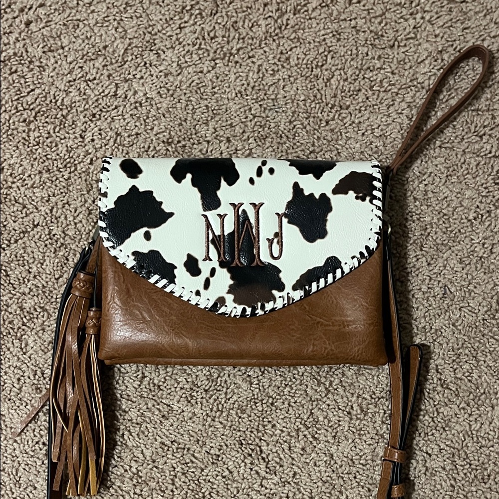 Cow Print Leather Wristlet Clutch